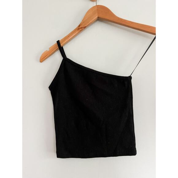 Madewell | NWT | One-Shoulder Crop Tank in Sleekhold | True Black | Sz XXS - Picture 5 of 8